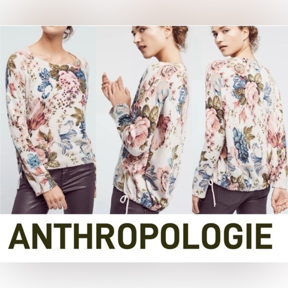 Anthropologie Floral Sweater XS Wool Cotton Cashmere Elevated Feminine Luxury